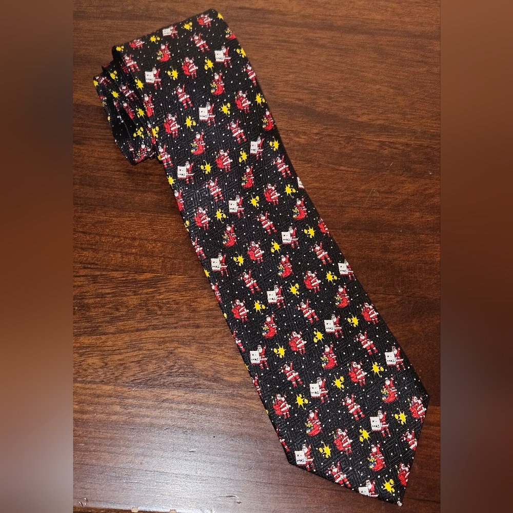 Men's vintage corner-stone Santa's Christmas wish list neck tie.🎅 🎄
